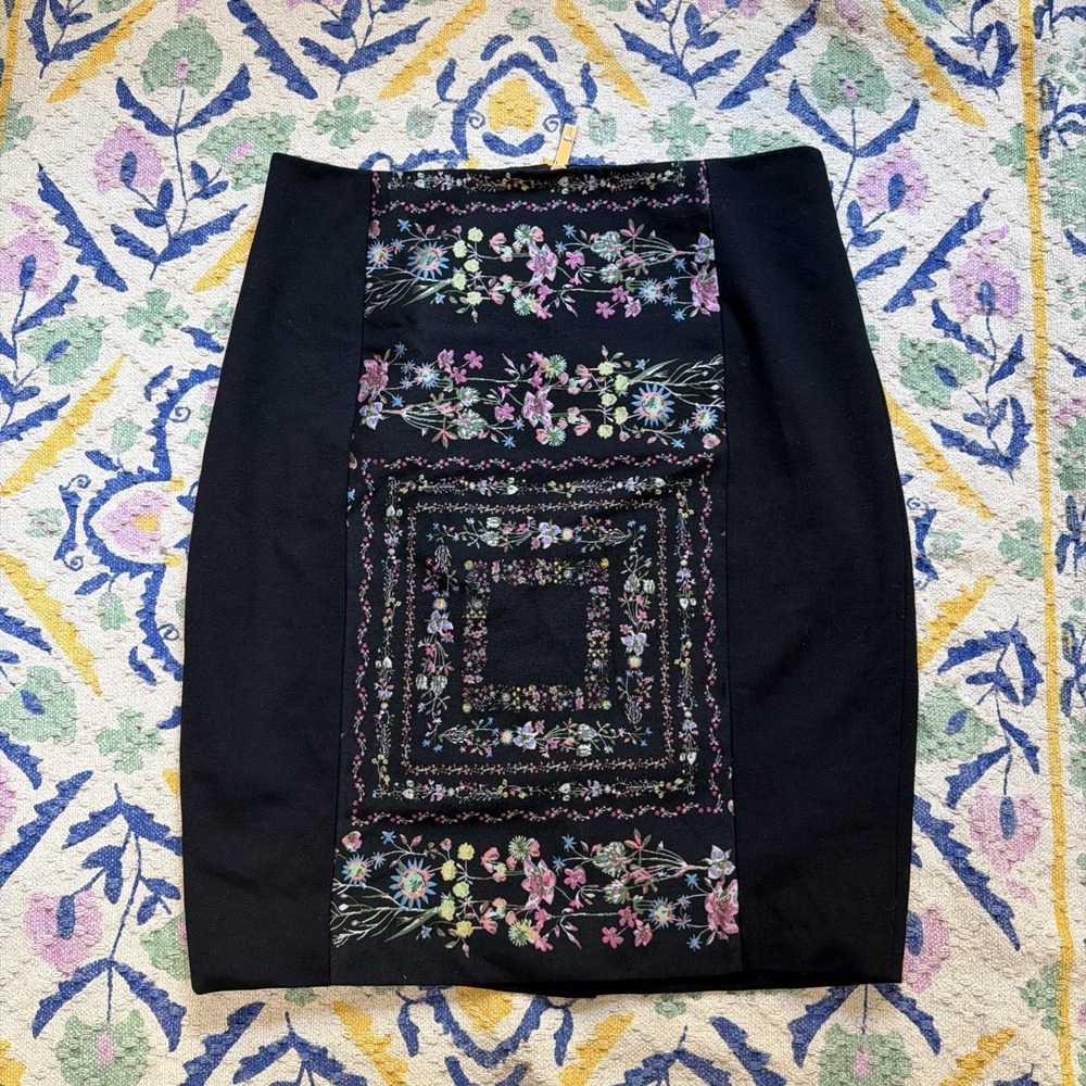 Ted Baker Annasa Floral Black Pencil Straight Skirt Sz 3 Career Workwear Office